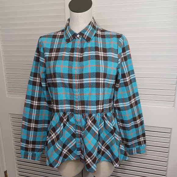 Sundance Hayden Creek Blue Plaid Flannel Peplum Top Plaid Size Large - Picture 11 of 15